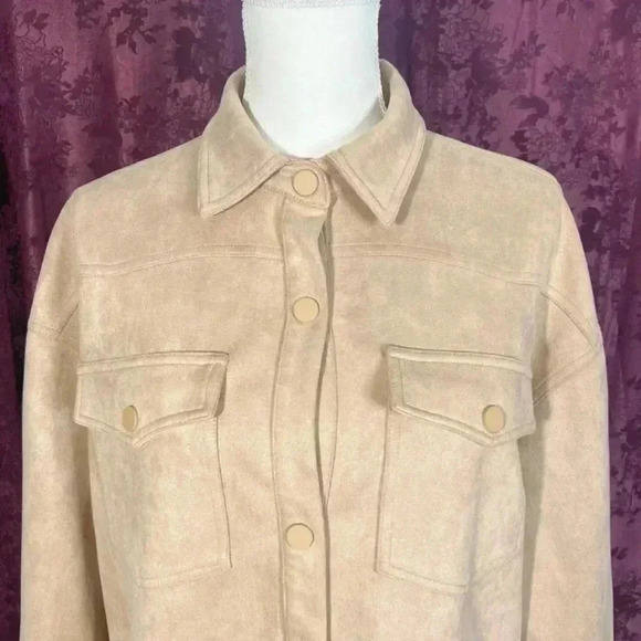 ELODIE Women's Sueded Snap Front Utility Jacket with Chest Pocket Size L - Picture 4 of 9